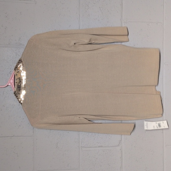 Elementz Tan Sequin Trim Cardigan Size Medium, NWT, Glam, Sequins - Picture 5 of 5